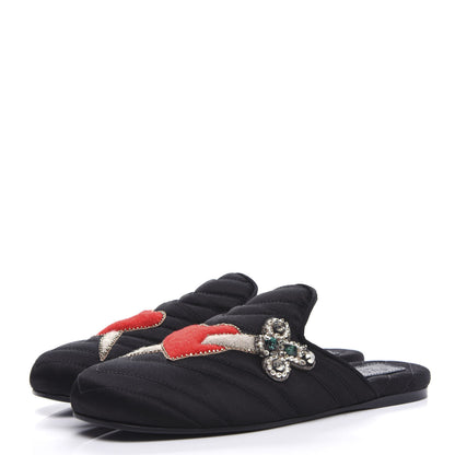 Gucci Satin Embroidered Heart and Dagger Slippers 35.5 Black 3 of 10
