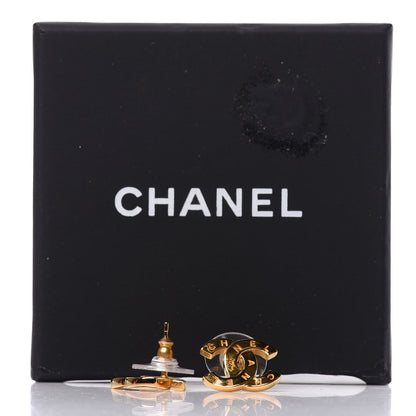 Chanel Metal CC Paris Button Stud Earrings Gold 4 of 4