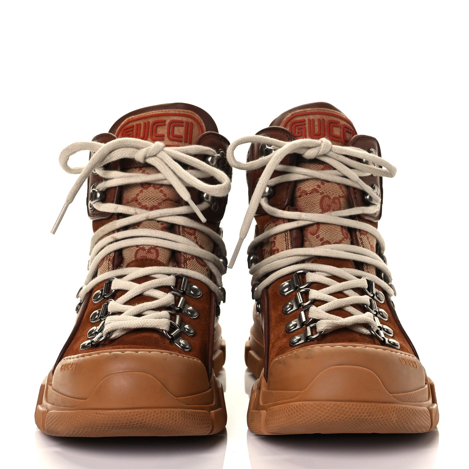 Gucci X SEGA Suede Calfskin GG Monogram Womens Flashtrek High-Top Sneakers 37.5 New Cuir Beige Ruggine 2 of 8