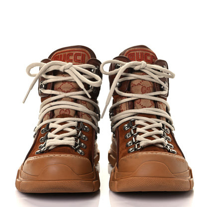 Gucci X SEGA Suede Calfskin GG Monogram Womens Flashtrek High-Top Sneakers 37.5 New Cuir Beige Ruggine 2 of 8