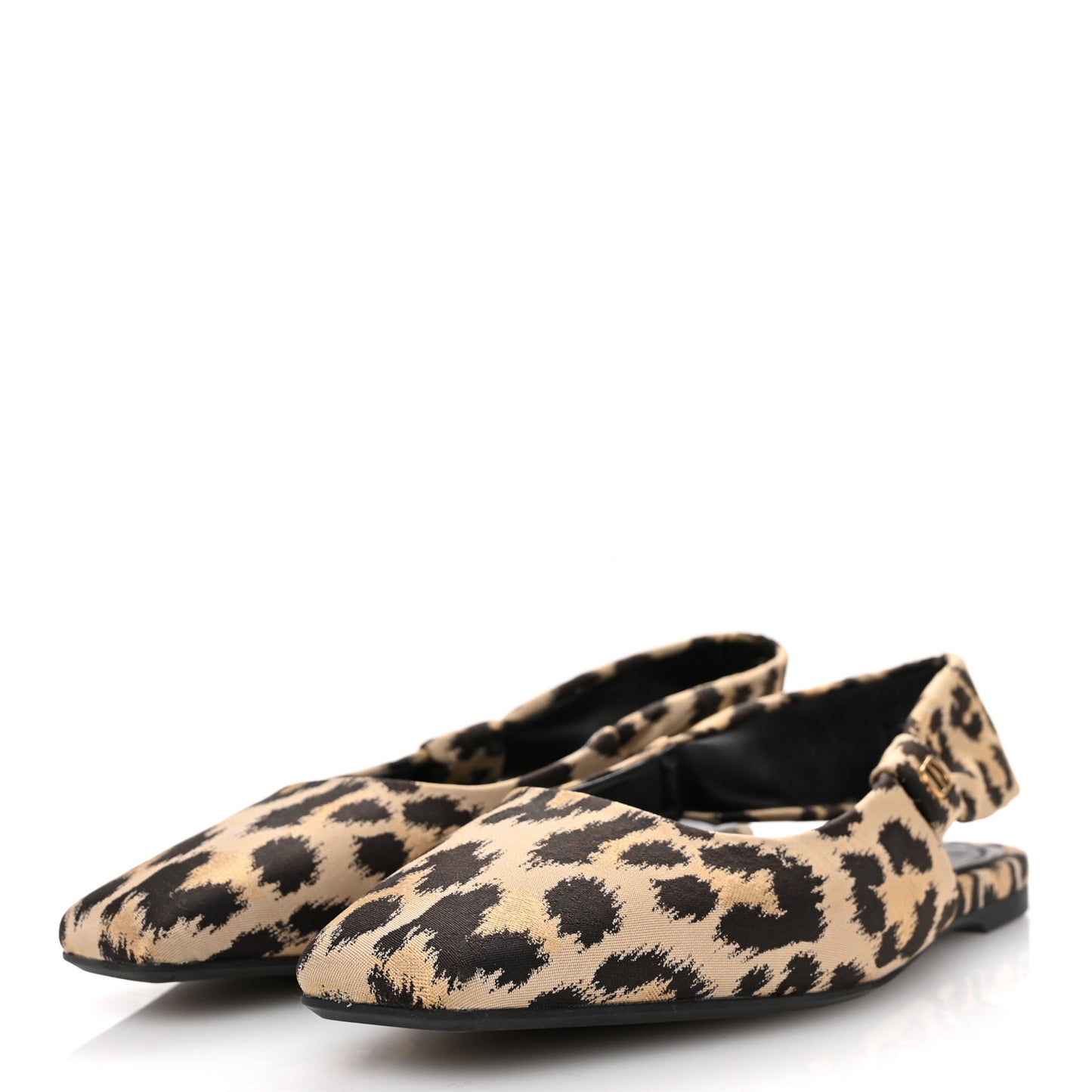 Shiny Nylon Leopard Print Mizza Slingback Flat 38.5 Natural