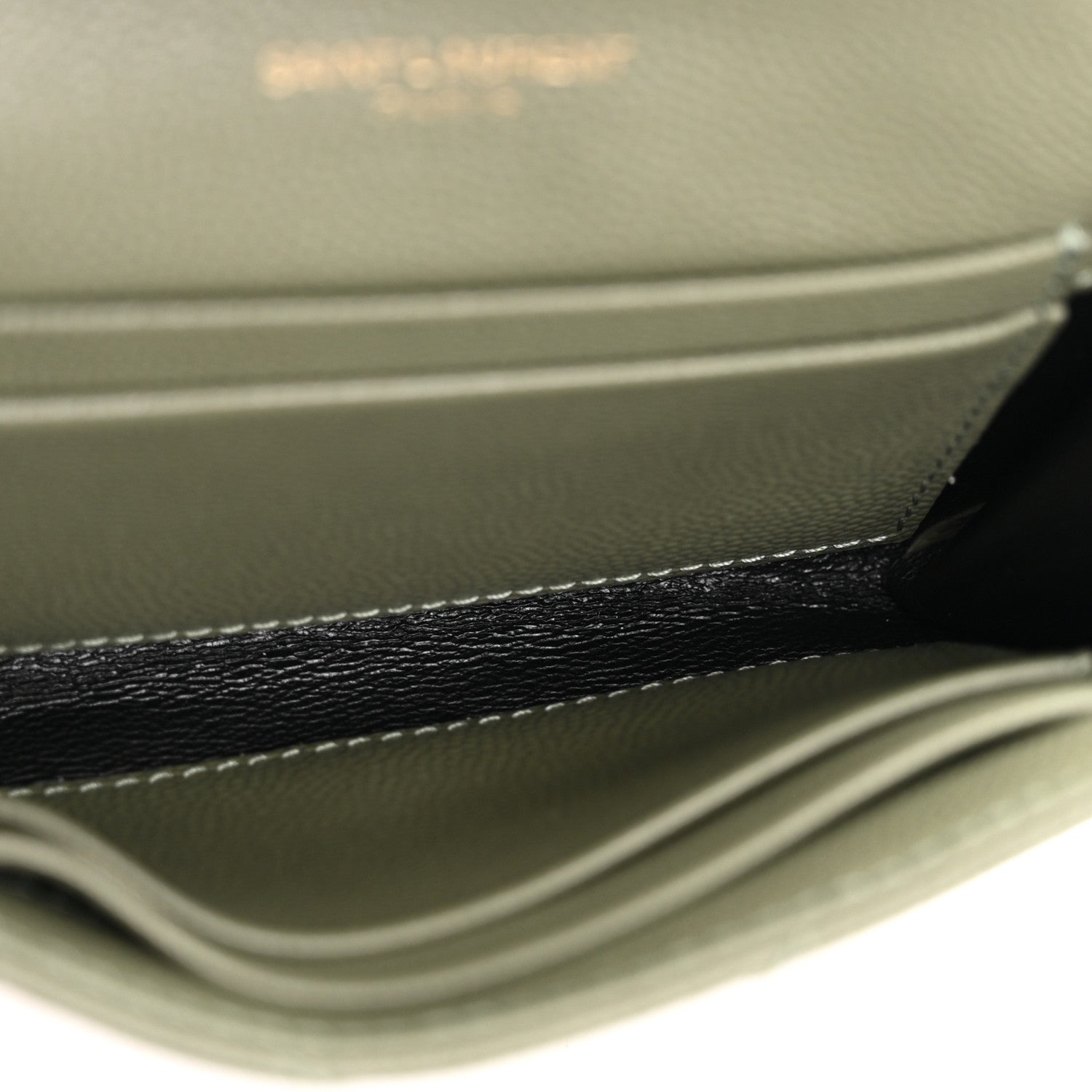 Saint Laurent Grain De Poudre Matelasse Chevron Small Monogram Envelope Wallet Light Sage 5 of 8