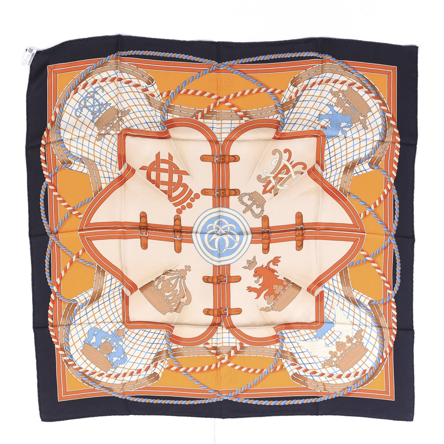 Silk Grande Tenue Scarf 90 Black Beige Orange