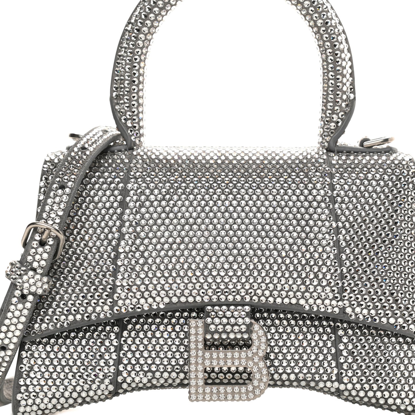 Strass Suede Hourglass Top Handle Bag XS Smoke Grey Crystal
