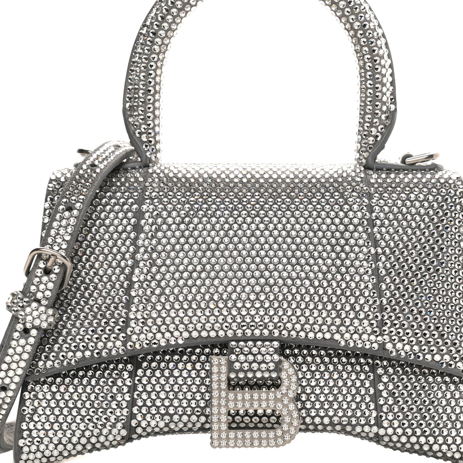 Balenciaga Strass Suede Hourglass Top Handle Bag XS Smoke Grey Crystal 9 of 13