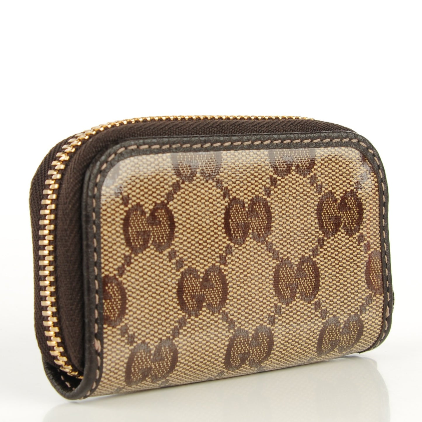 Crystal Monogram Dollar Calfskin Zip Around Coin Purse Beige Ebony Testa di Moro