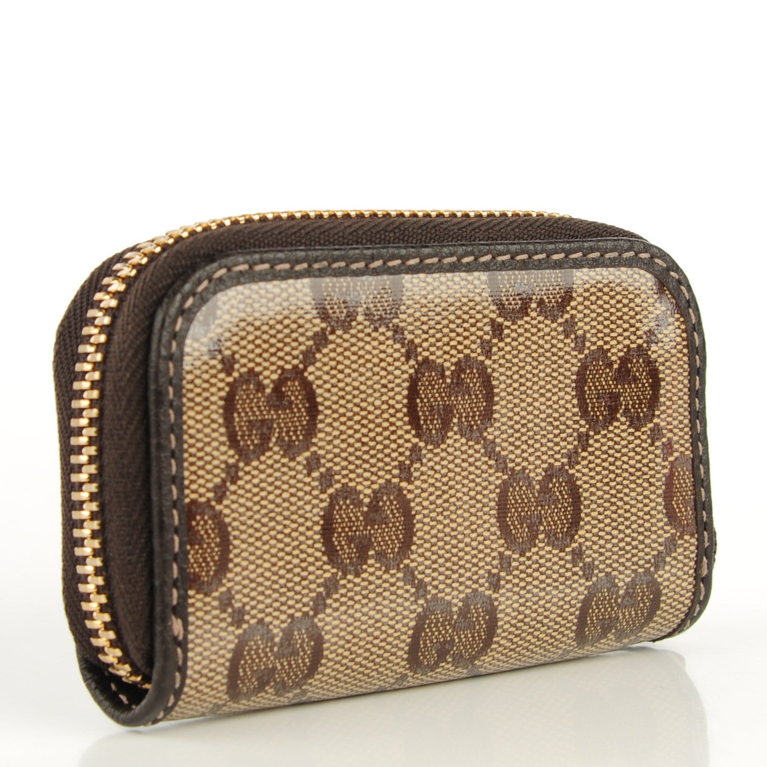 Gucci Crystal Monogram Dollar Calfskin Zip Around Coin Purse Beige Ebony Testa di Moro 3 of 7