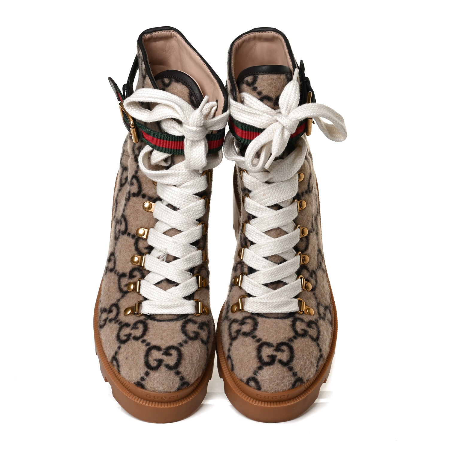 Gucci Covered Wool Big GG Monogram Womens Lace Up Combat Ankle Boots 40 Beige Ebony Cocoa 5 of 12
