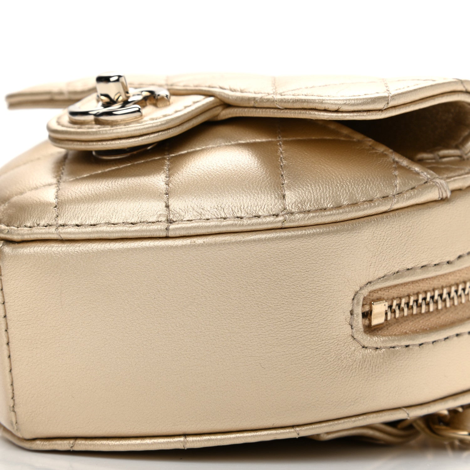 Chanel Metallic Lambskin Quilted CC In Love Heart Waist Belt Bag With Chain Gold 10 of 12