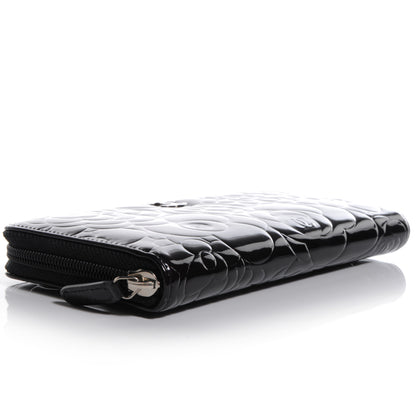 Chanel Patent Camellia Embossed Large Gusset Zip Wallet Black 4 of 9