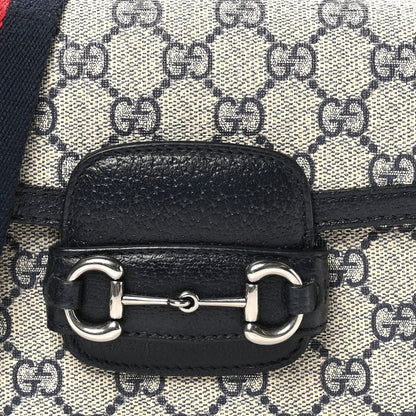 Gucci GG Supreme Monogram Textured Dollar Calfskin Web Mini Horsebit 1955 Shoulder Bag Beige Blue 8 of 10