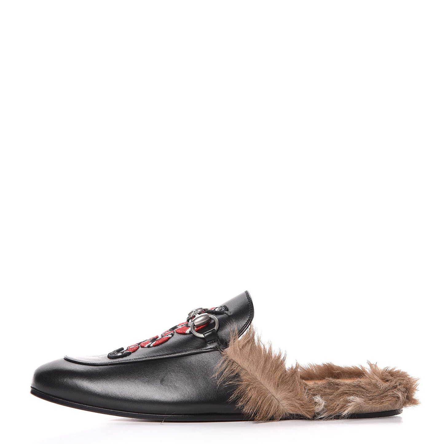 Calfskin Fur Kingsnake Embroidered Mens Princetown Slippers 8 Black