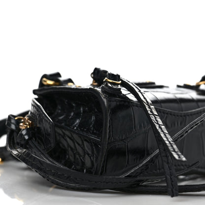 Balenciaga Shiny Supple Calfskin Crocodile Embossed Neo Classic Gold Hardware Super Nano City Crossbody Black 8 of 10