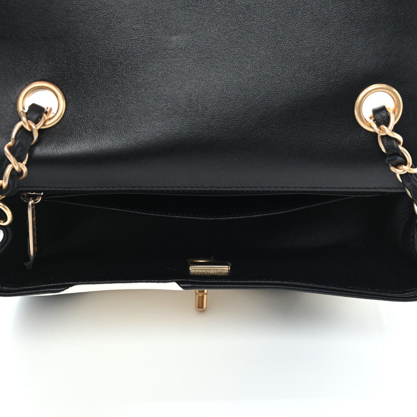 Lambskin Geometric Patchwork Mini Flap Black White