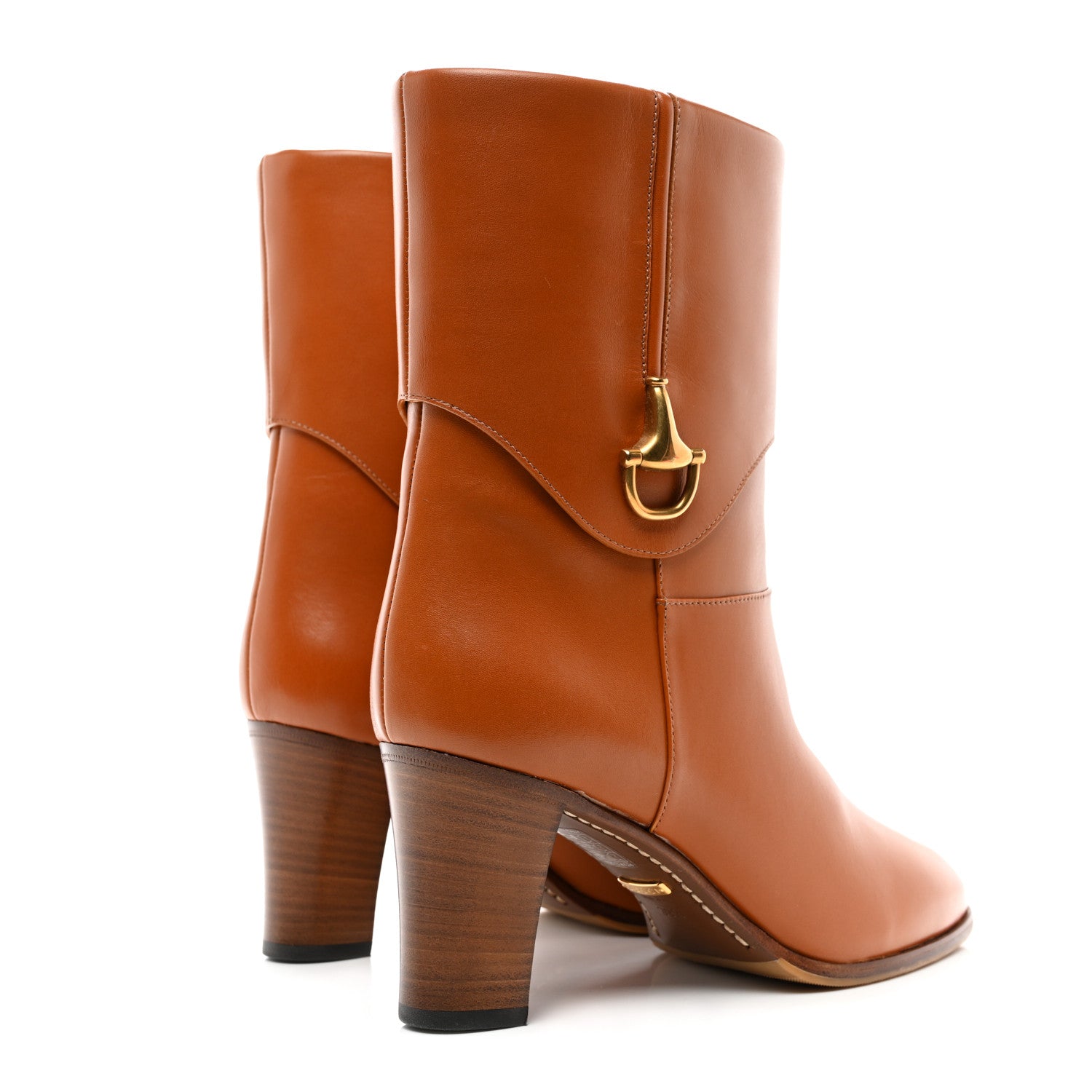 Gucci Calfskin Horsebit Elizabeth Ankle Boots 39.5 Cognac 4 of 12