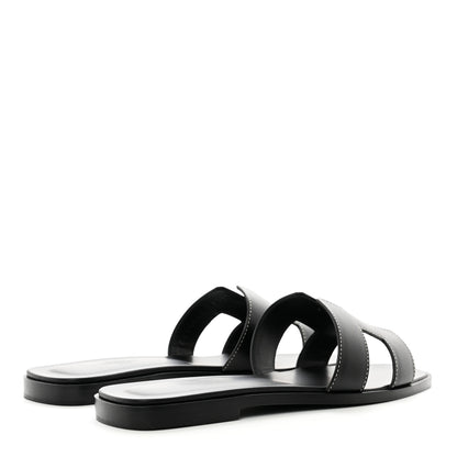 Hermes Box Calfskin Oran Sandals 37 Black 5 of 8