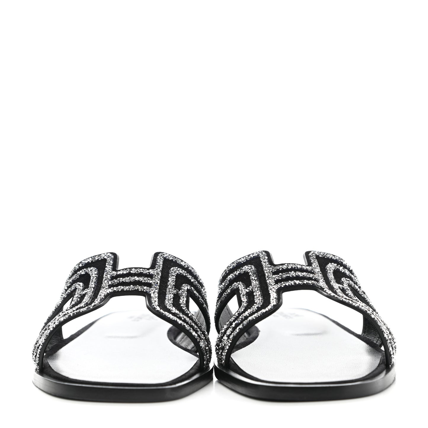 Suede Goatskin Crystal Oran Sandals 36 Black Argent