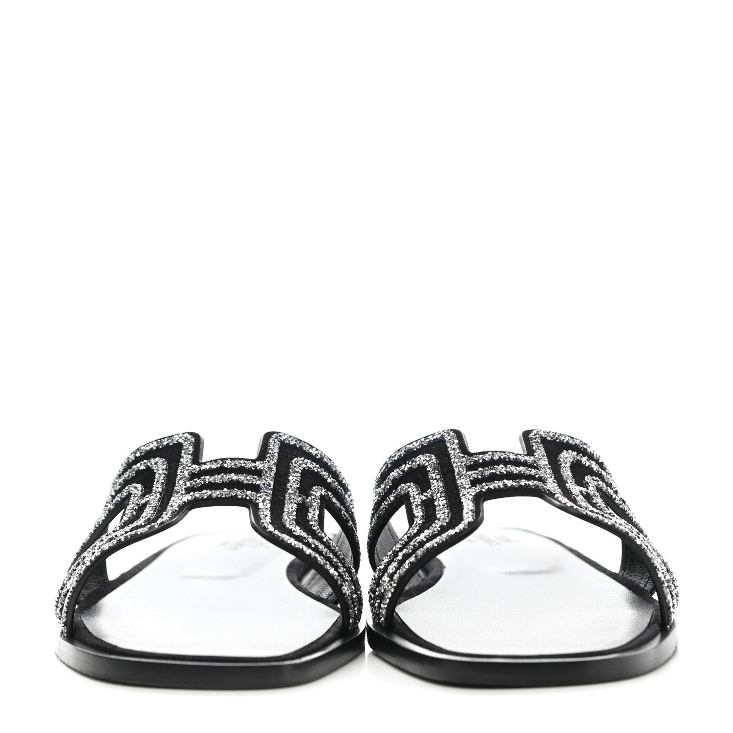 Hermes Suede Goatskin Crystal Oran Sandals 36 Black Argent 2 of 9
