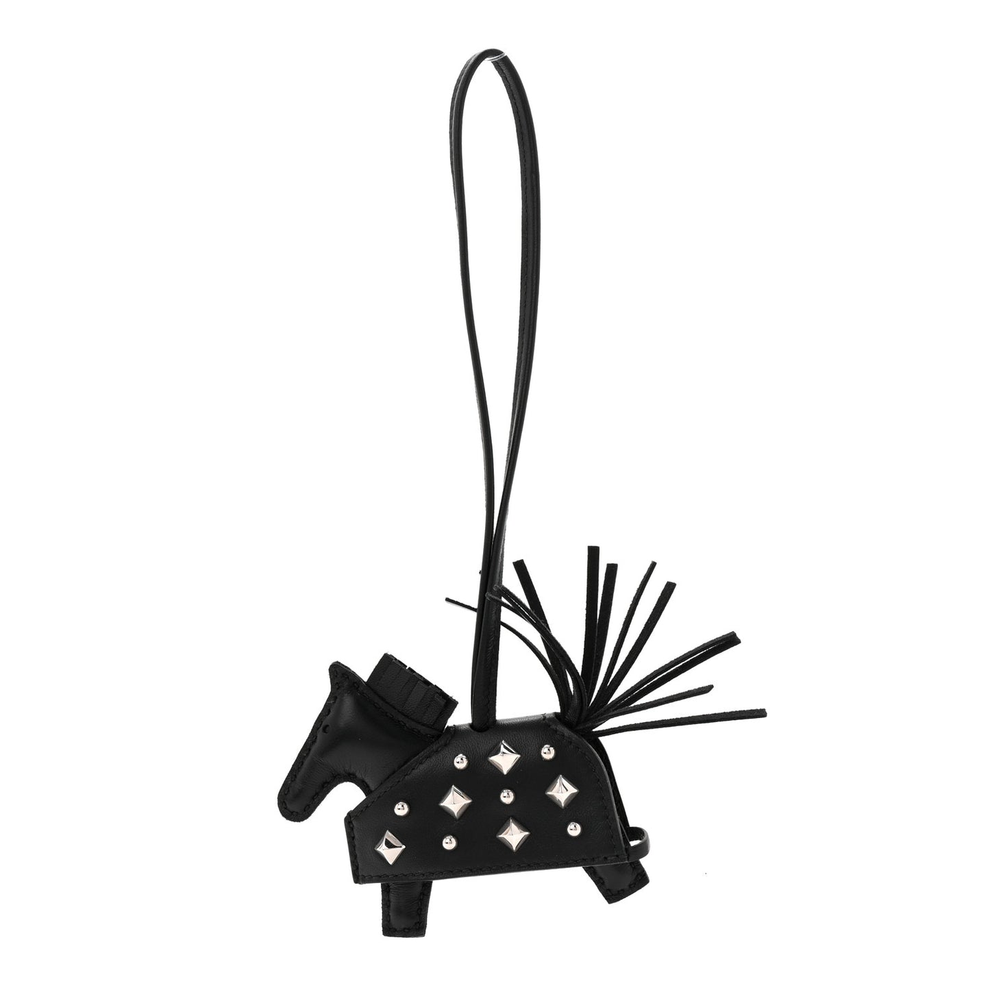 Milo Lambskin Studded Grigri Rodeo Robeo Rock Horse Bag Charm PM Black