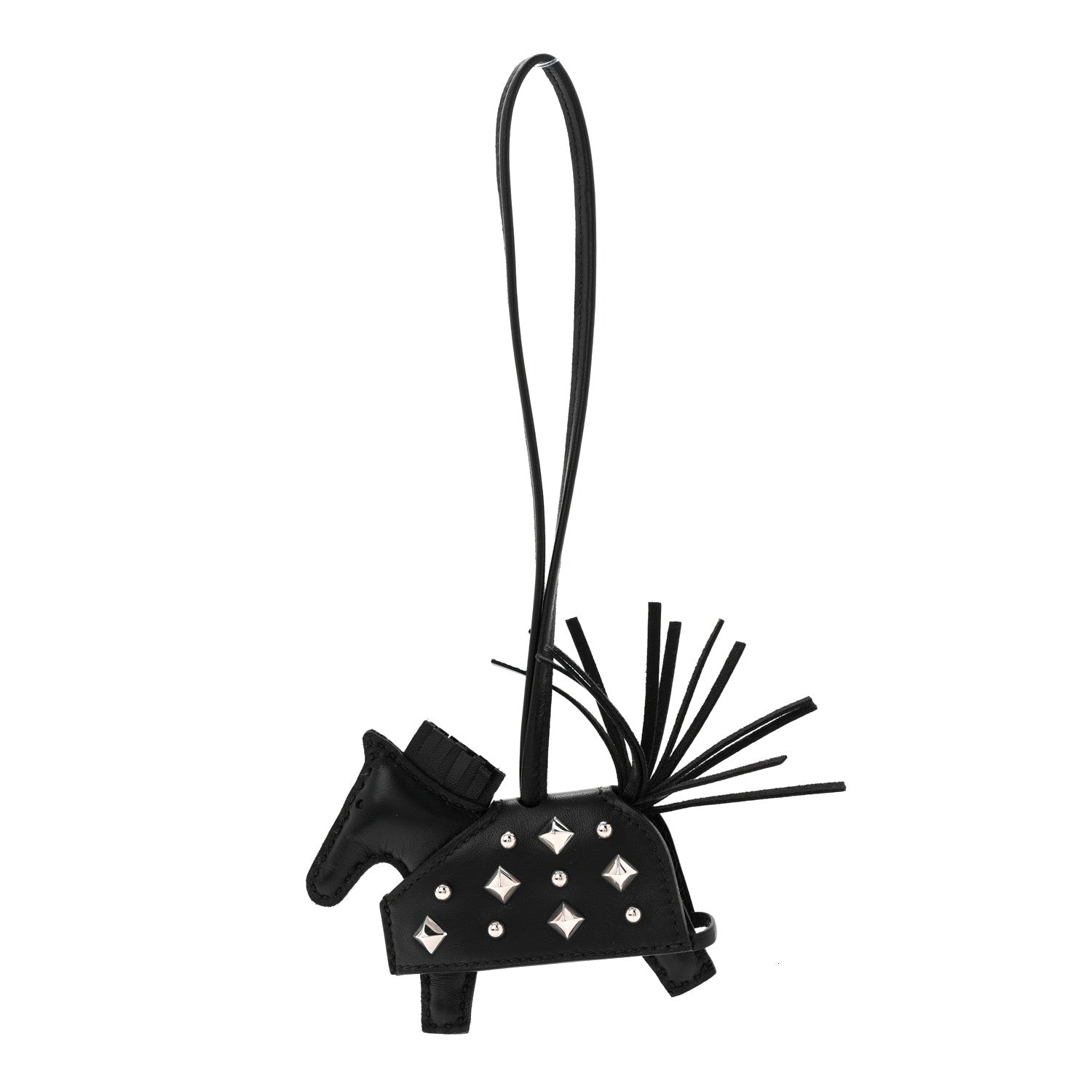 Hermes Milo Lambskin Studded Grigri Rodeo Robeo Rock Horse Bag Charm PM Black 1 of 4