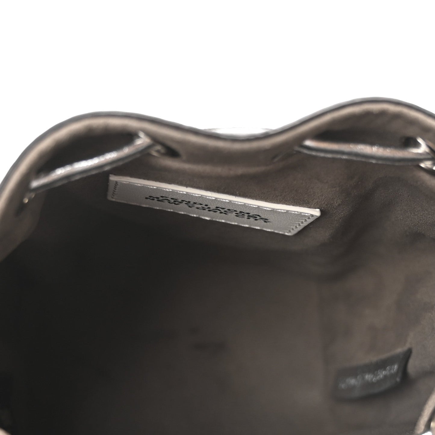 X MARC JACOBS Agnello Laminato Trapunta FF Mini Mon Tresor Bucket Bag Argento