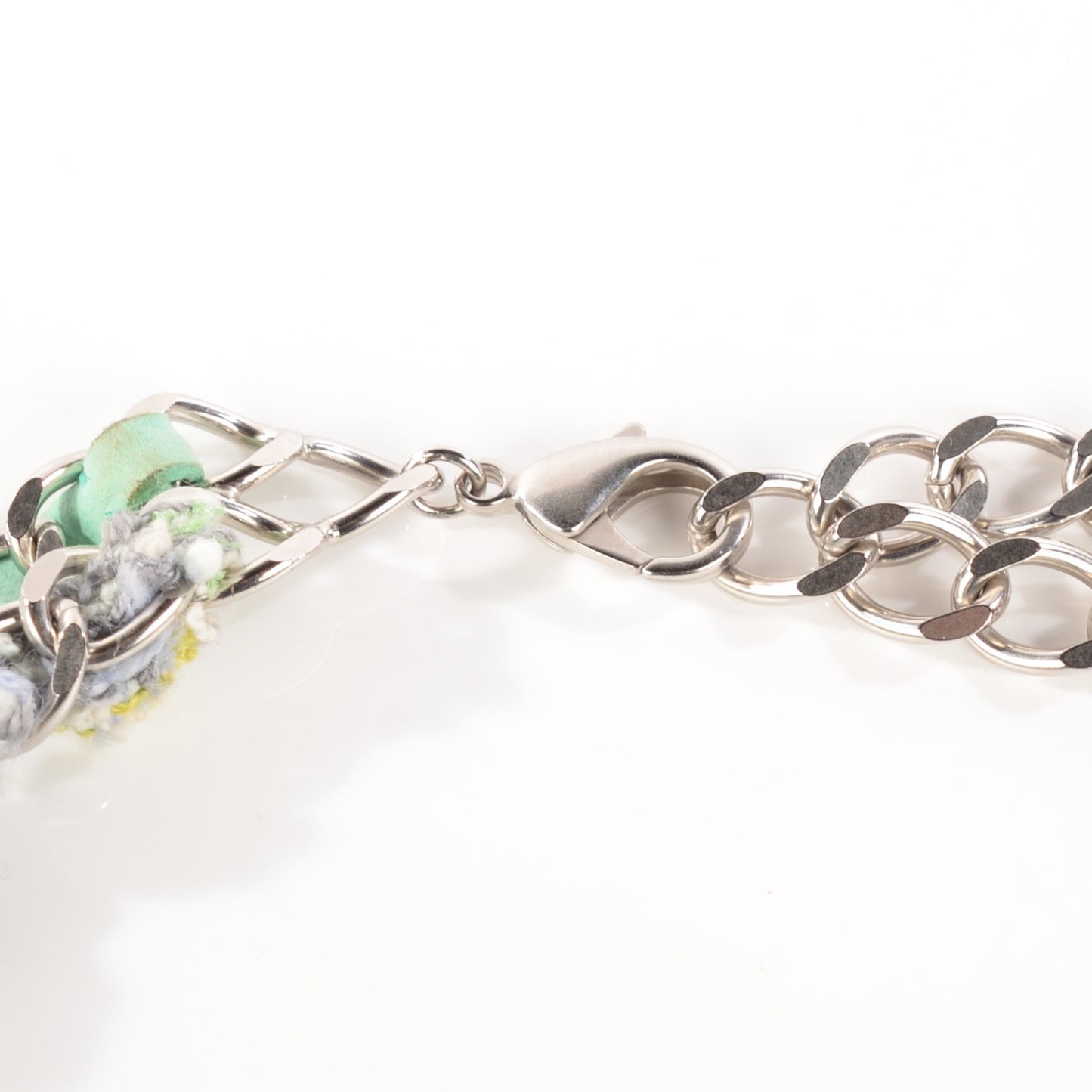 Suede Tweed CC Clover Charm Necklace Silver