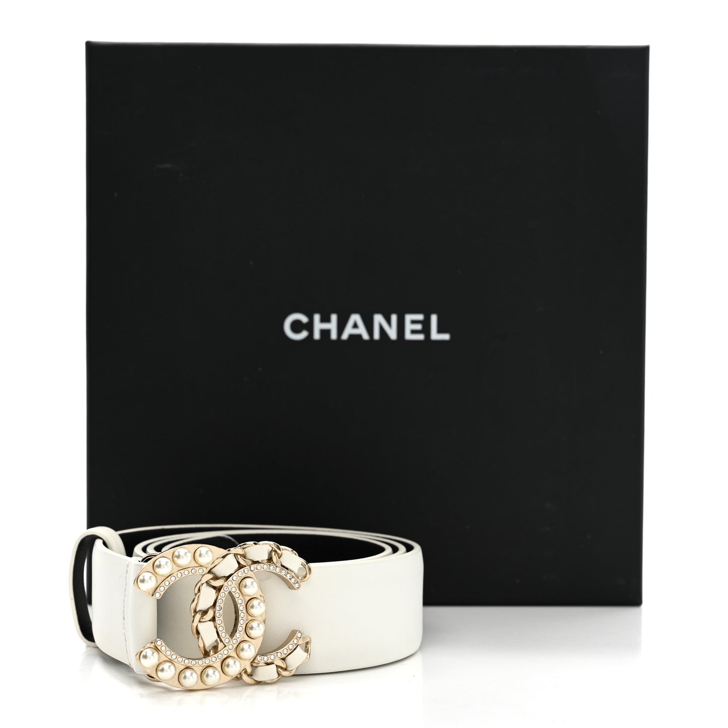 Lambskin Crystal Pearl CC Belt 75 30 White
