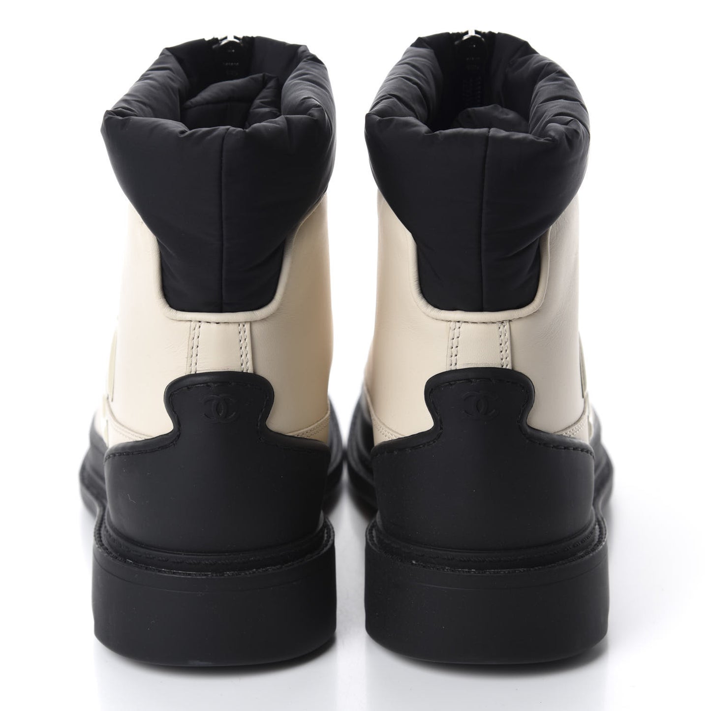 Calfskin Nylon CC Ankle Snow Boots 37 Beige Black