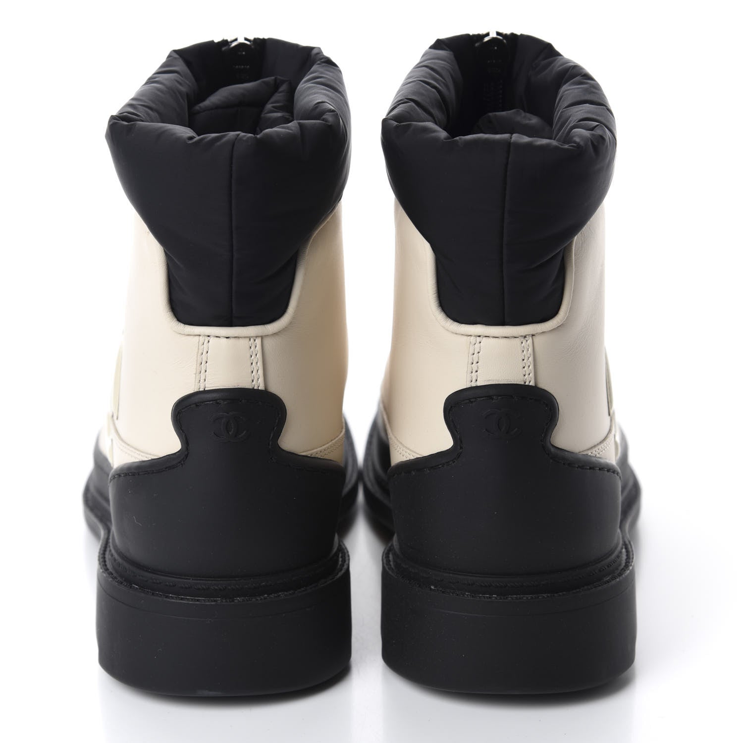 Chanel Calfskin Nylon CC Ankle Snow Boots 37 Beige Black 5 of 10