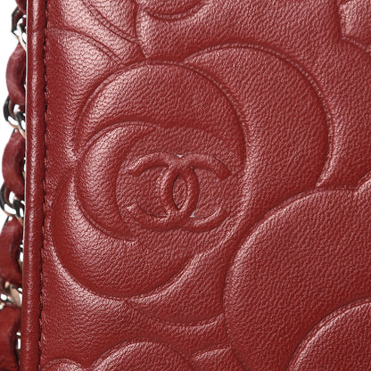 Chanel Lambskin Camellia Embossed Wallet On Chain WOC Red 14 of 17