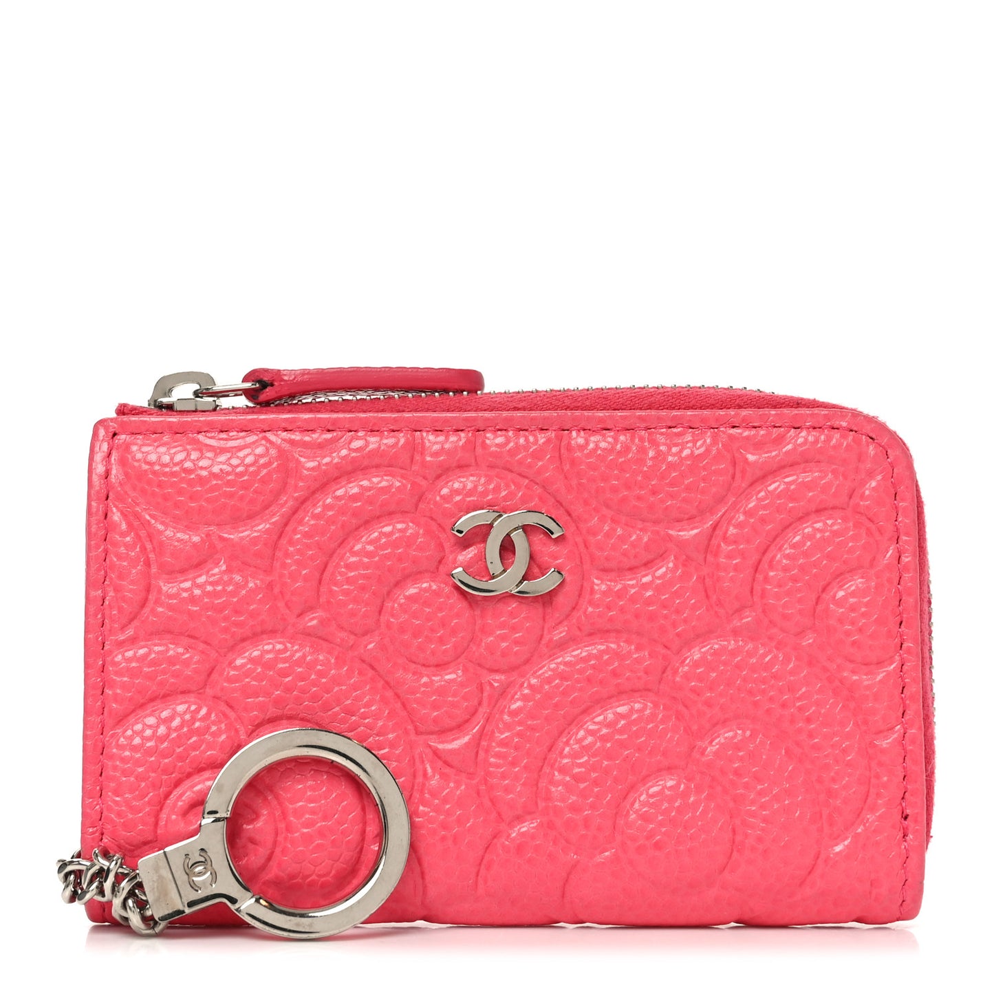 Caviar Camellia Embossed Key Holder Case Pink