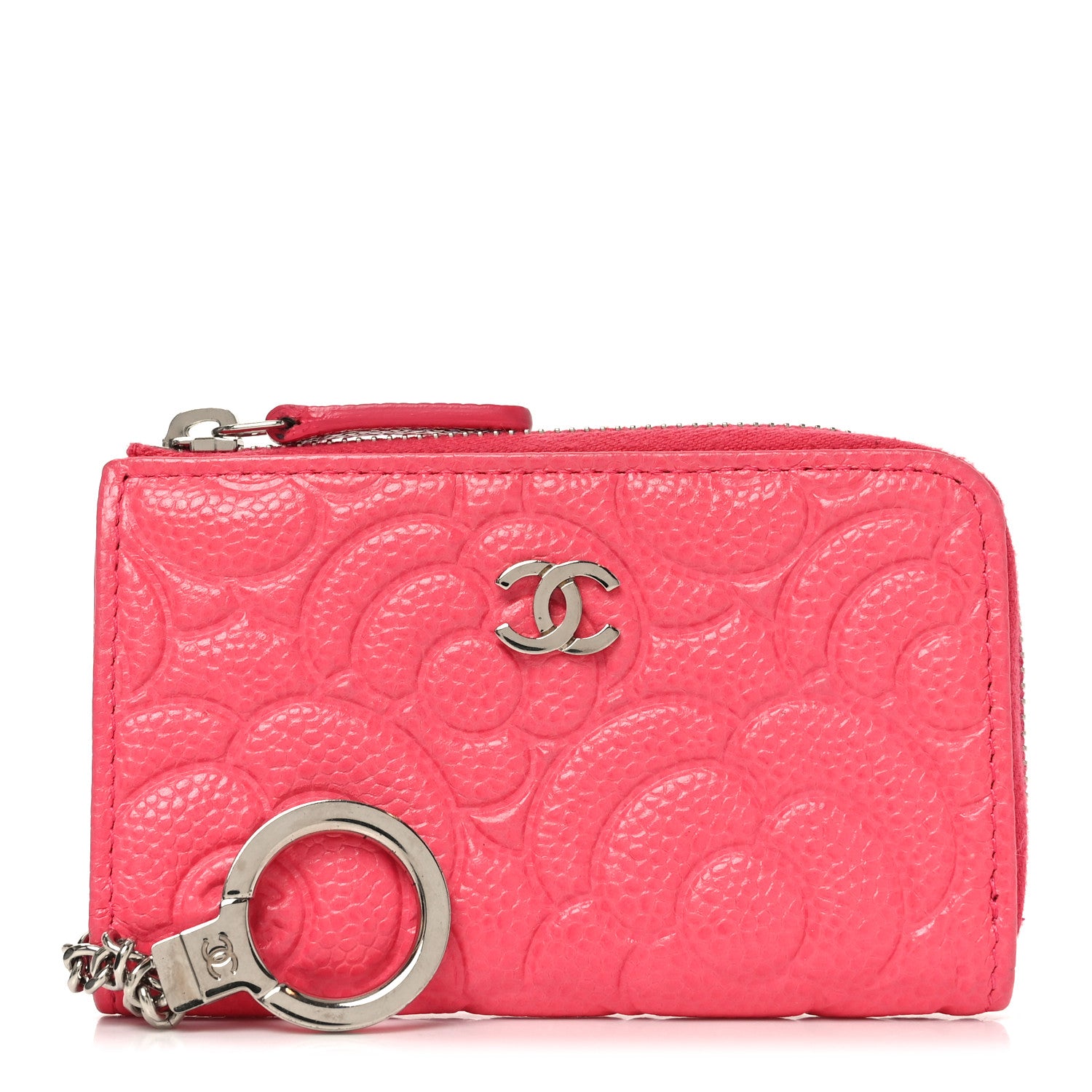 Chanel Caviar Camellia Embossed Key Holder Case Pink 1 of 10