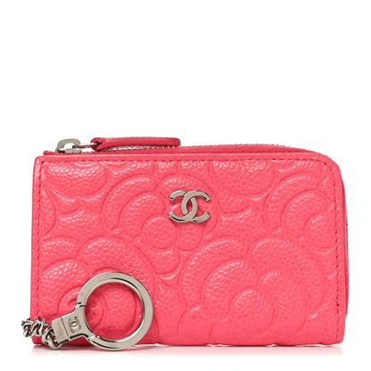 Chanel Caviar Camellia Embossed Key Holder Case Pink 1 of 10