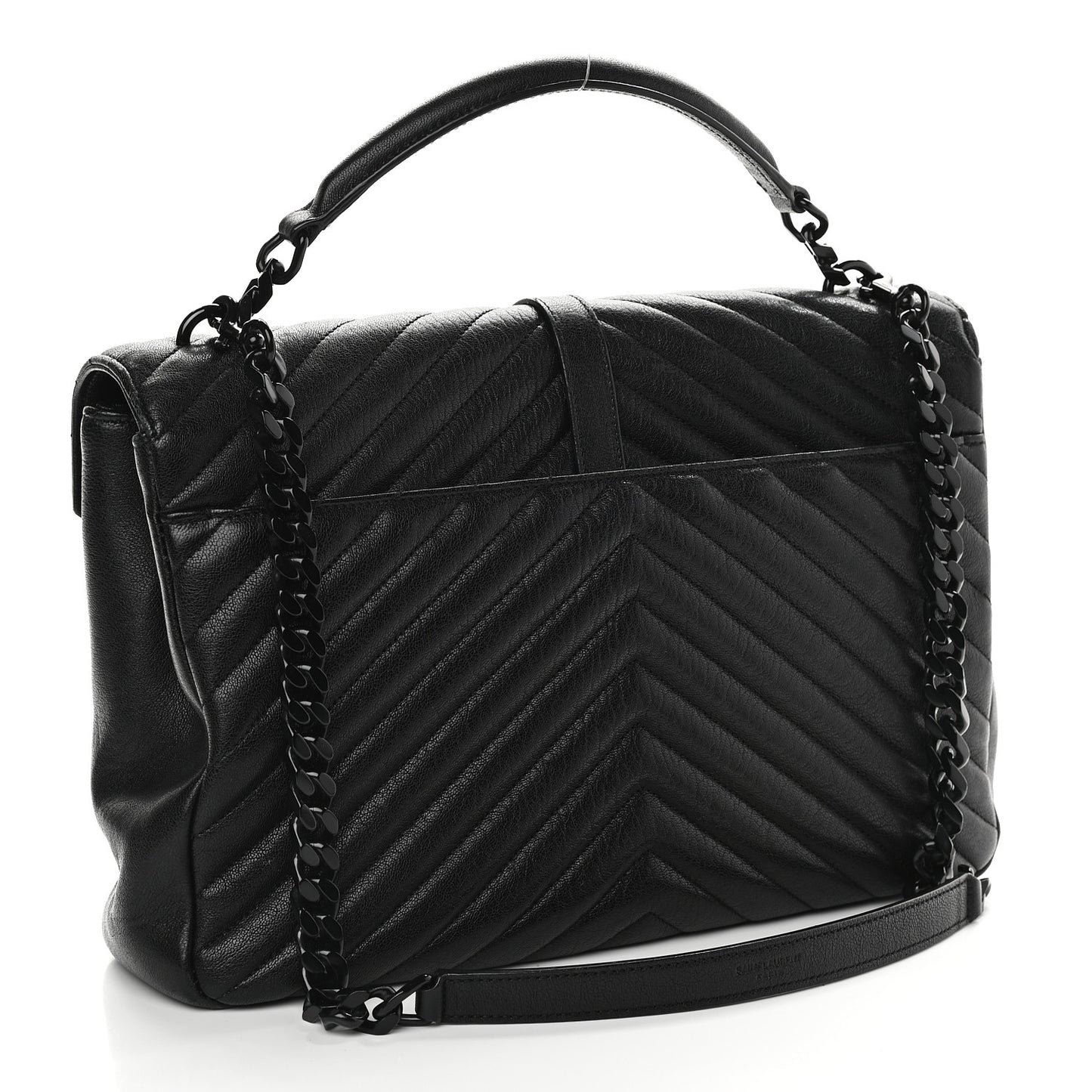 Sheepskin Matelasse Chevron Monogram Monochrome Large College Satchel Black