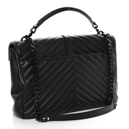 Saint Laurent Sheepskin Matelasse Chevron Monogram Monochrome Large College Satchel Black 3 of 10