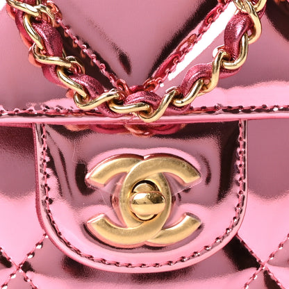 Chanel Mirror Metallic Calfskin Quilted Mini Top Handle Flap Pink 8 of 11