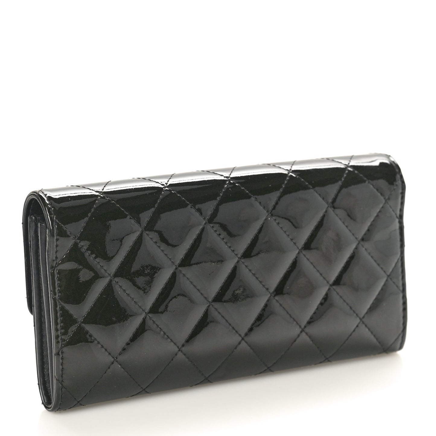 Patent Quilted Large Brilliant Flap Wallet Black