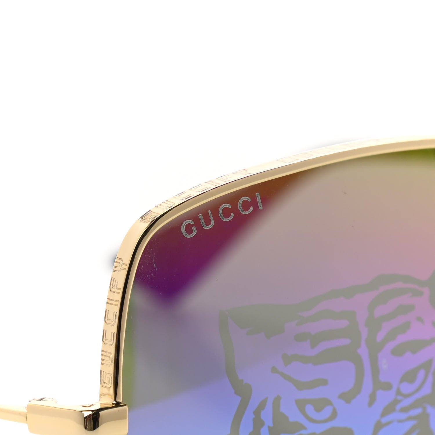 Gucci Metal Rectangular Frame Tiger Print Sunglasses GG0414S Gold 7 of 7