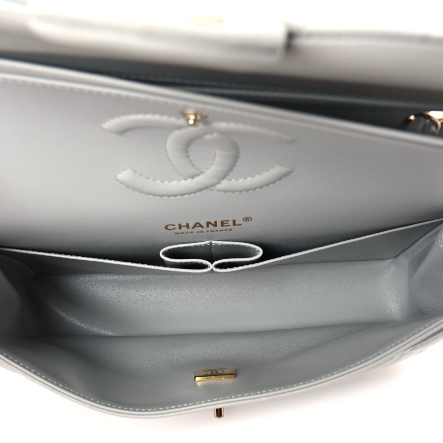 Chanel Lambskin Quilted Medium Double Flap Light Grey 5 of 12