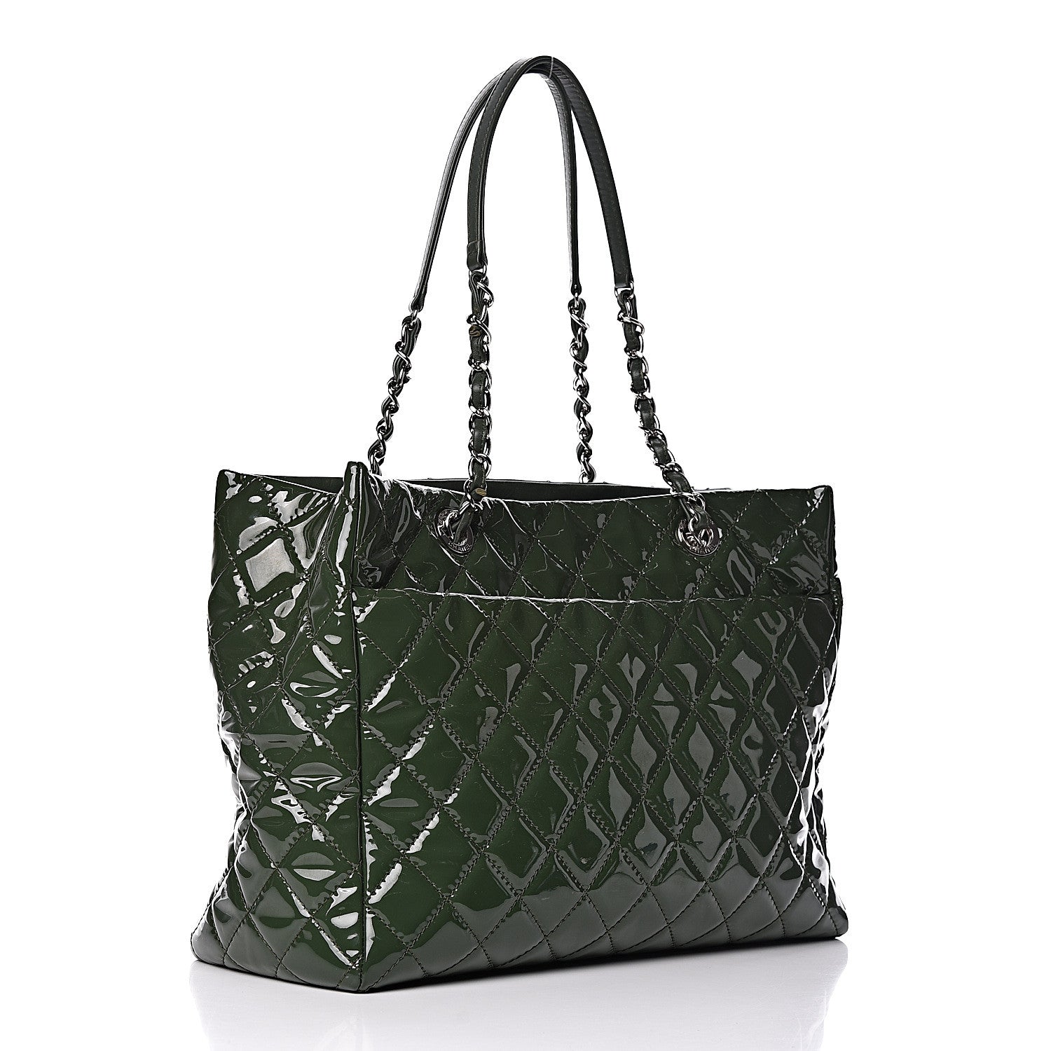 Chanel Patent Quilted Large Coco Shine Shopping Tote Dark Green 3 of 9