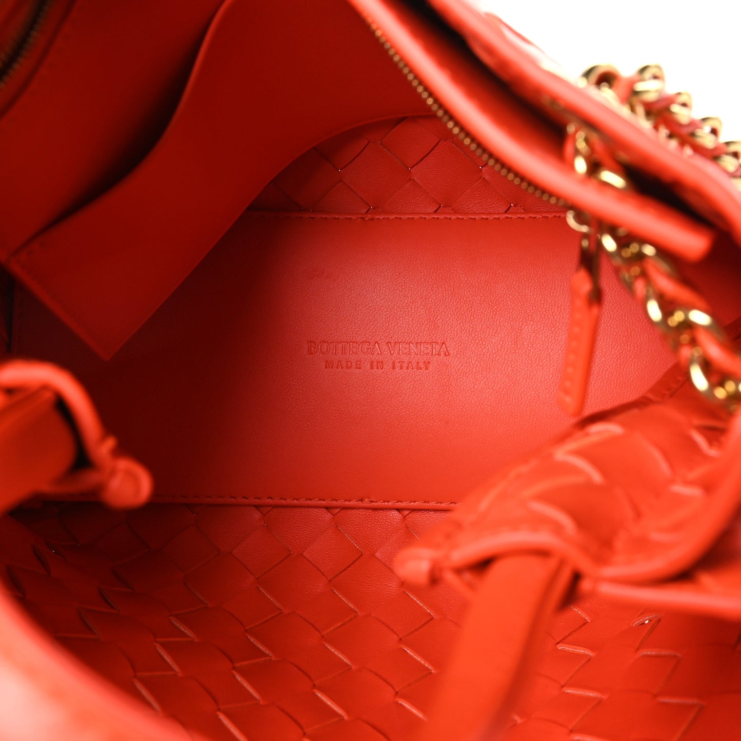 Nappa Intrecciato Small Andiamo With Chain Shoulder Bag Orange