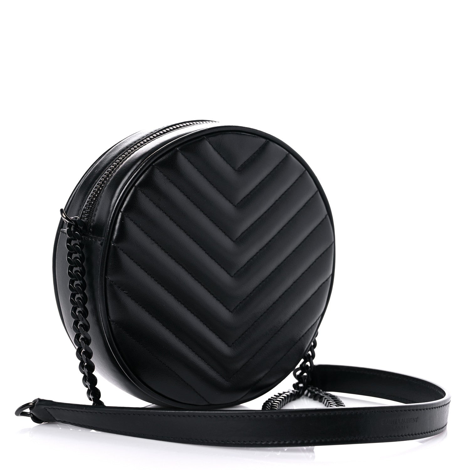 Saint Laurent Calfskin Matelasse Chevron Round Vinyle Camera Bag Black 3 of 12