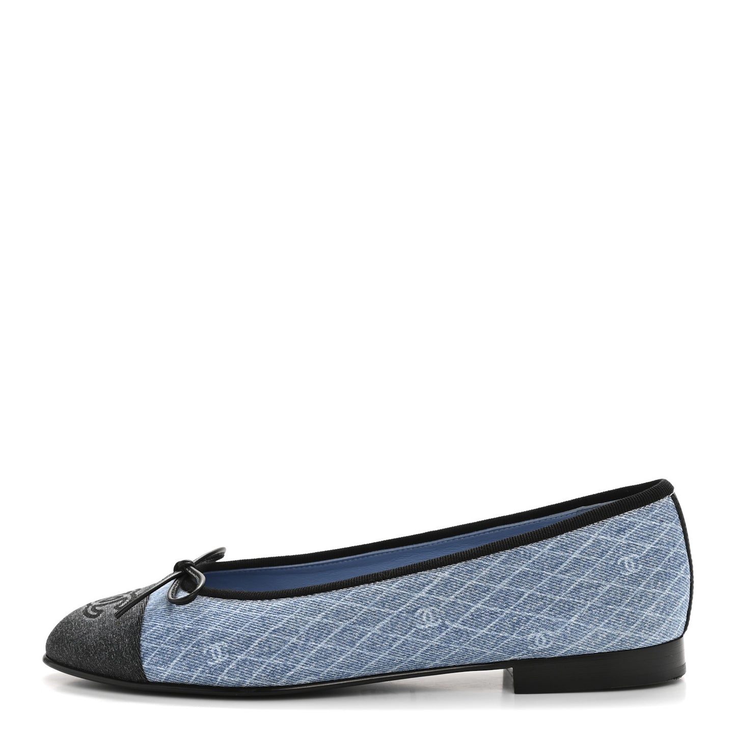 Denim Printed Quilt CC Cap Toe Ballerina Flats 38 Light Blue Dark Grey