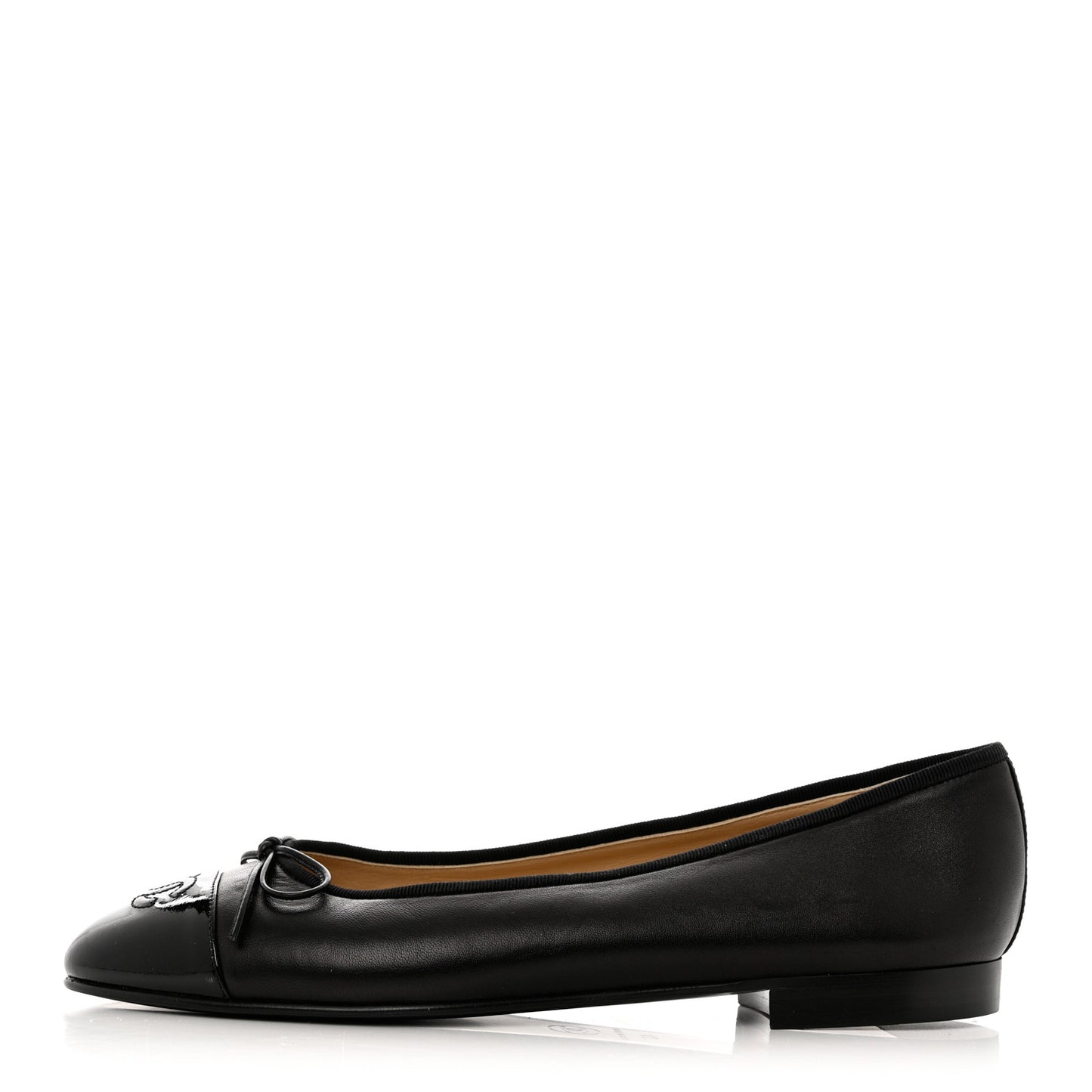 Lambskin Patent Cap Toe CC Ballerina Flats 40 Black
