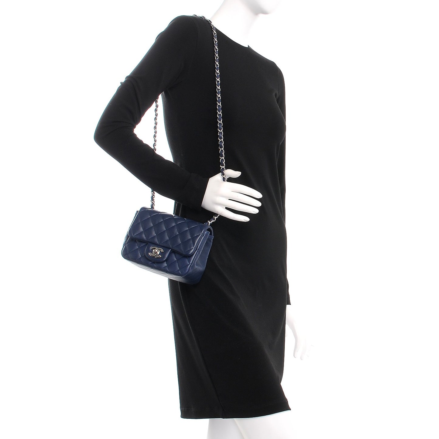 Lambskin Quilted Mini Square Flap Navy