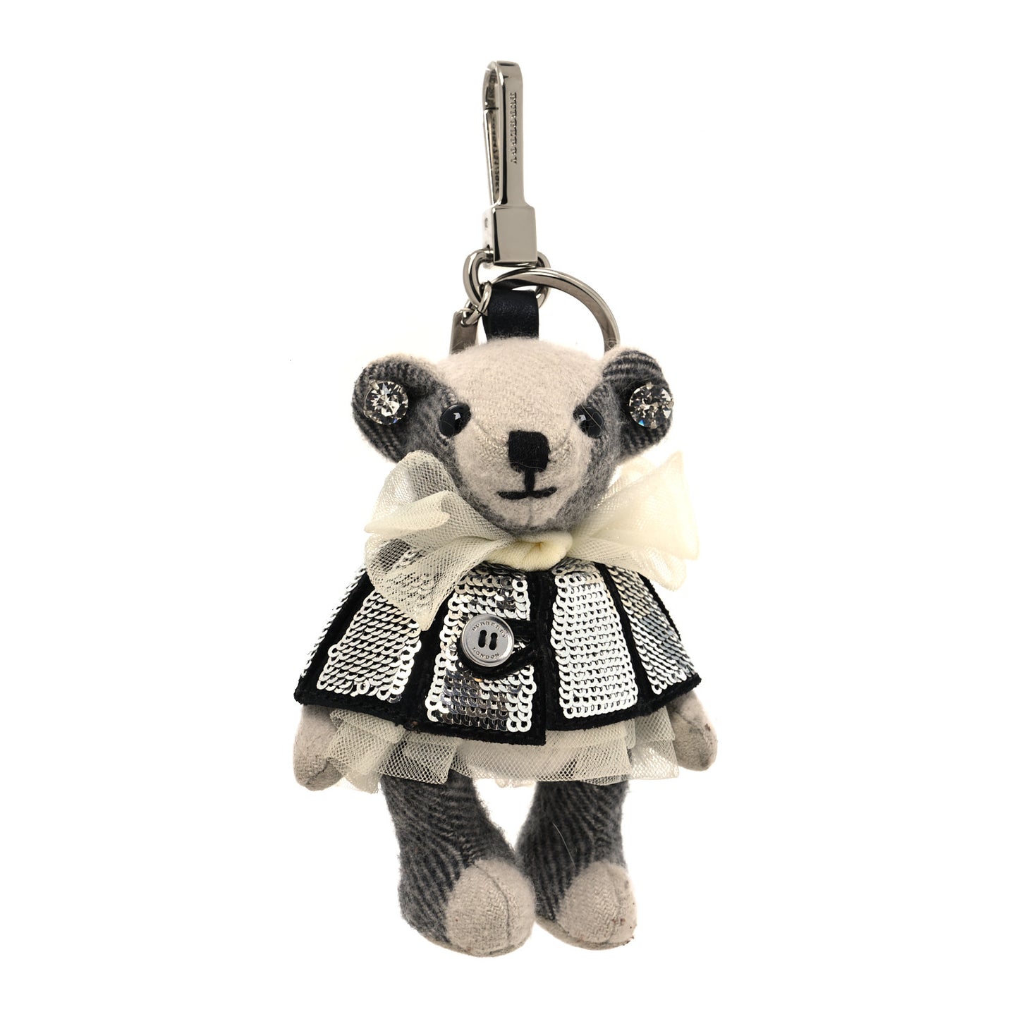 Thomas Sequin Trench Teddy Bear Keychain Charm Silver