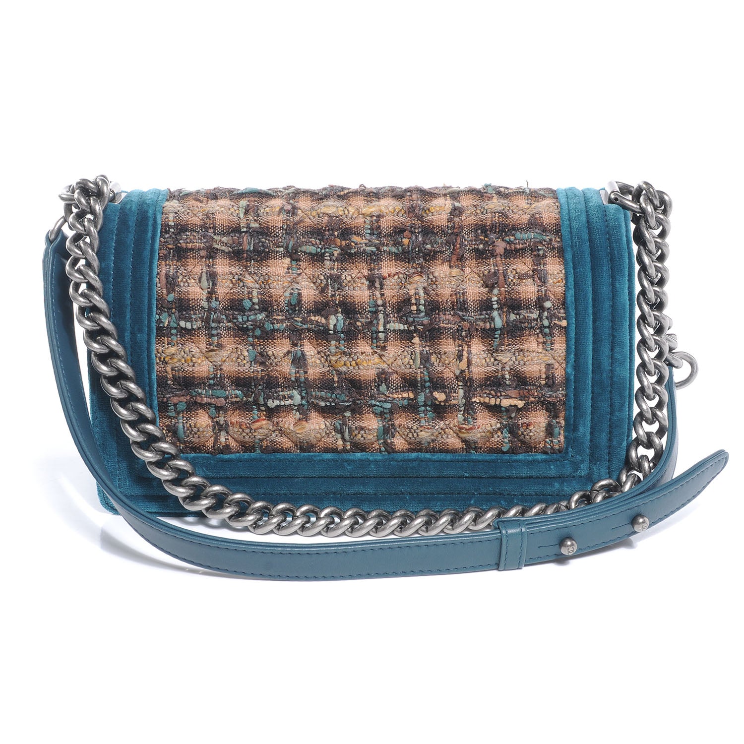 Chanel Velvet Tweed Medium Boy Flap Teal 3 of 7