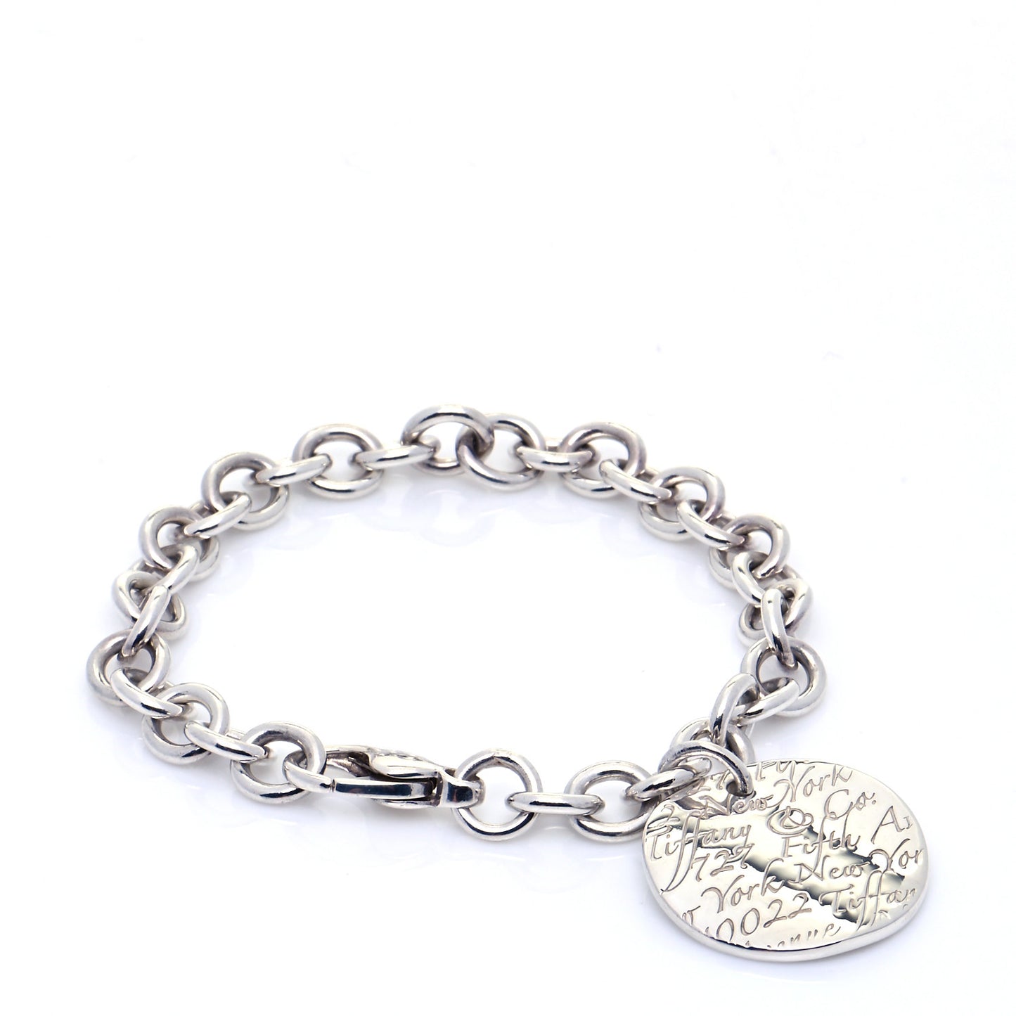 Sterling Silver Notes Round Tag Charm Bracelet