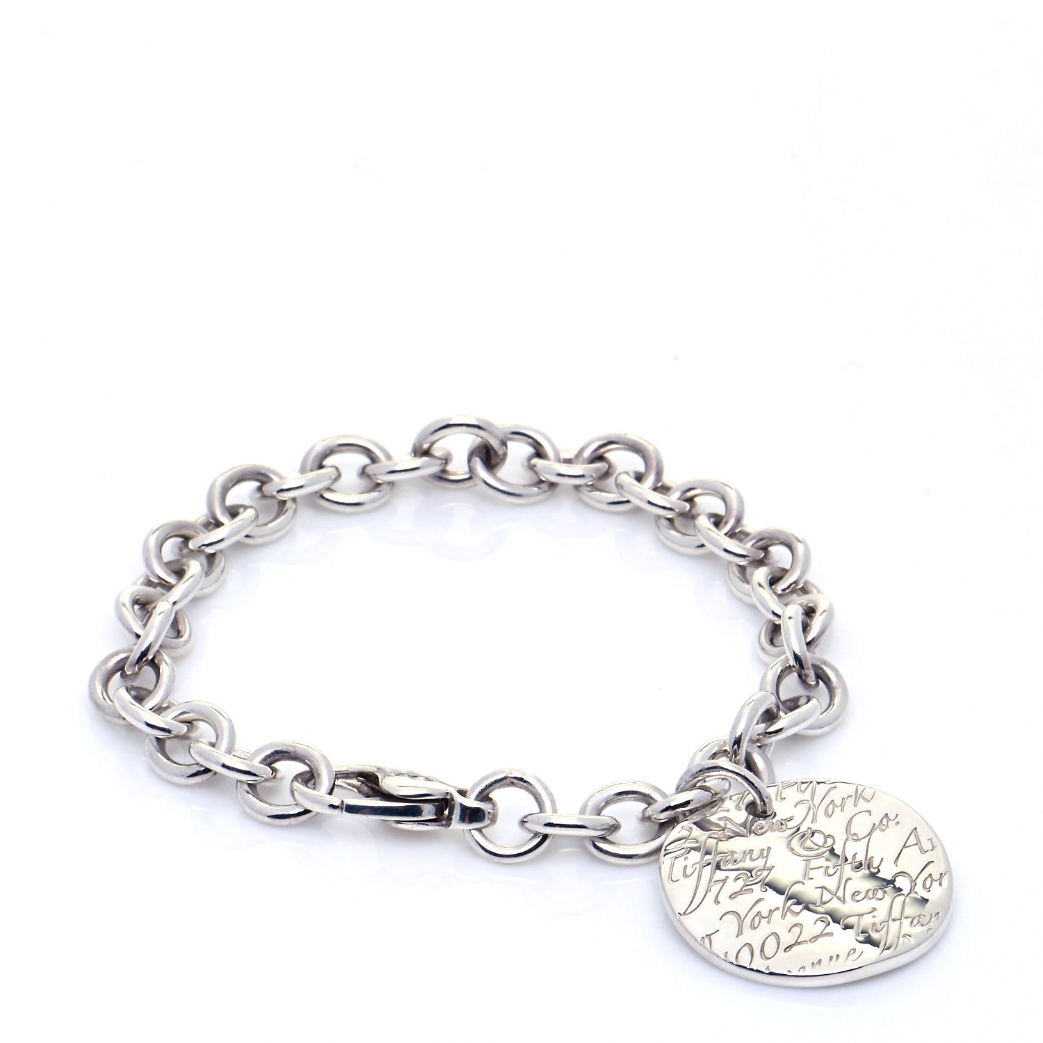 Tiffany Sterling Silver Notes Round Tag Charm Bracelet 1 of 7