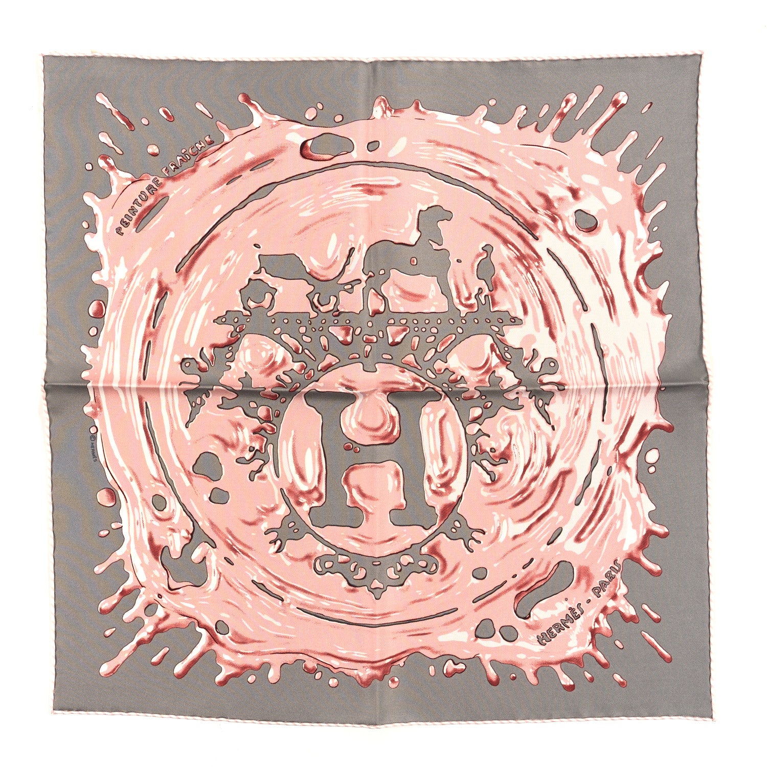 Hermes Silk Peinture Fraiche Scarf 45 Gris Acier Vieux Rose 1 of 3